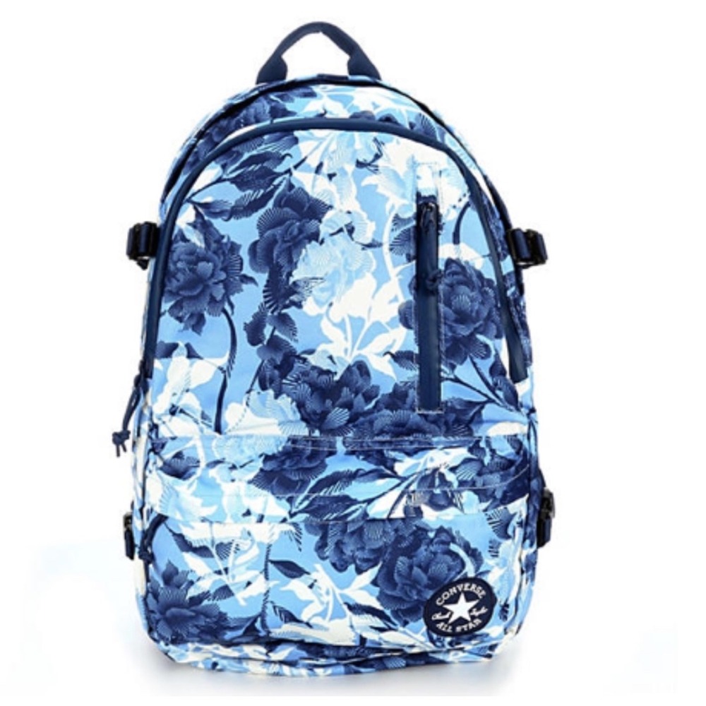 Converse Straight Edge Backpack Blue Floral Peony Print Laptop Bag 10007783 - Picture 2 of 8